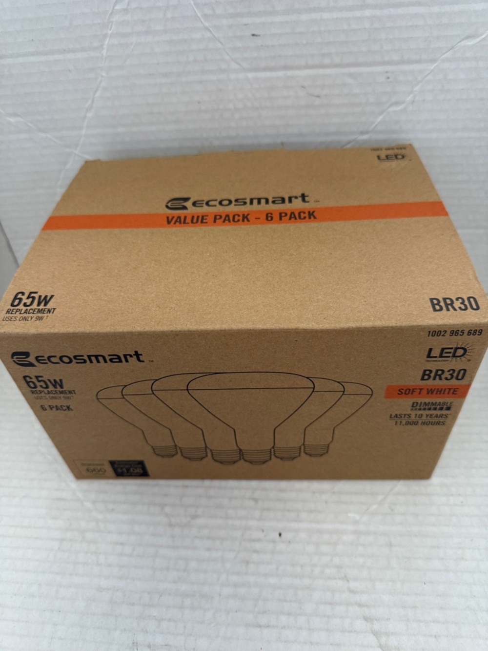 Led  65-Watt  BR30 Dimmable LED Light Bulb Soft White (6 pack) Dimmable Ecosmart
